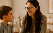 Placeholder photo: a child talking with an adult.