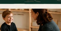 Placeholder photo: a child talking with an adult.